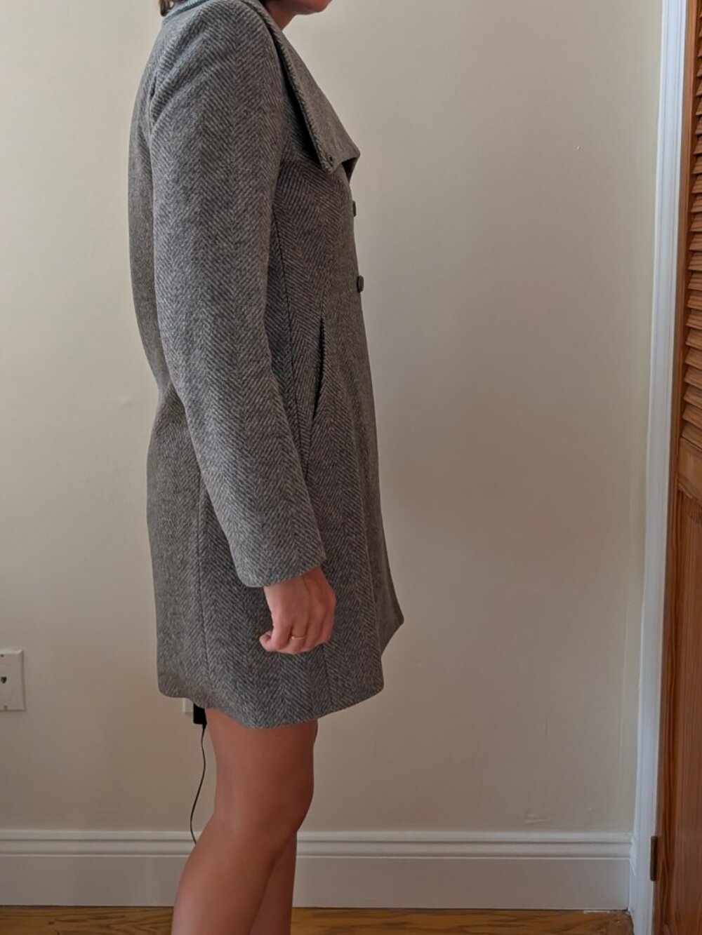 United Colors of Benetton Grey Herringbone Wool Coat Italian Size 40 US 4 Small - Picture 8 of 16